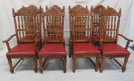 Eight Vintage Oak American Drew Dining Chairs