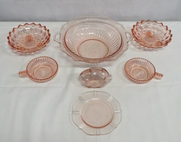 Vintage 7 Pcs Pink Depression Glass
