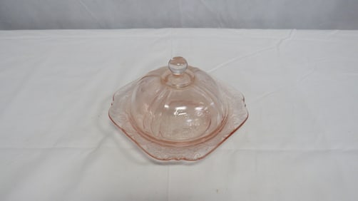 Vintage Pink Depression Glass Butter Cheese Dish