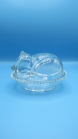 Vintage Indiana Glass Cat on a Basket Dish