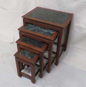 Set of Four Chinoiserie Marble Top Stacking Tables
