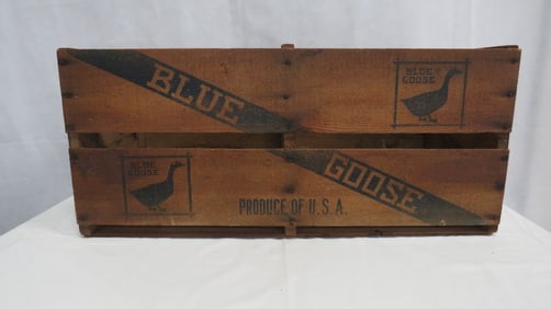 Vintage Wooden Blue Goose Fruit Crate