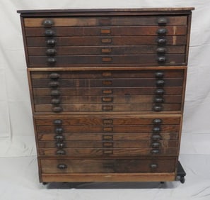 Antique Oak Hamilton Flat File Cabinet 4 Sections