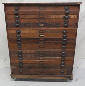 Antique Oak Hamilton Flat File Cabinet 4 Sections