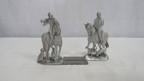Set of Seagull Pewter Fox Hunt Bookends