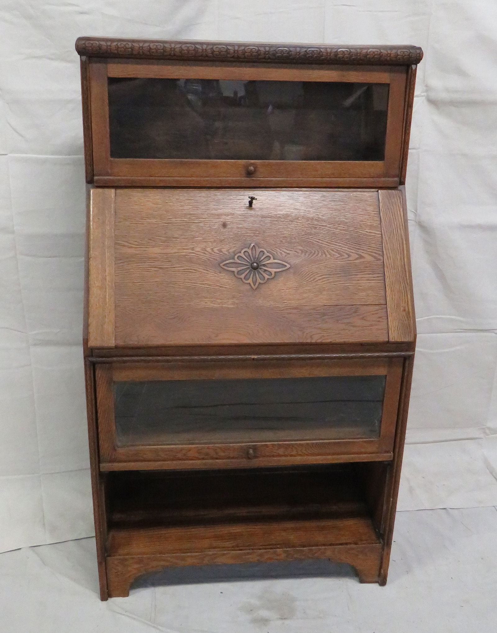 Antique Oak Barrister Style Bookcase with Desk (1 of 3)