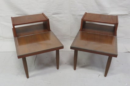 Pair of MCM Step Tables Tables with Glass Top