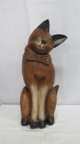 Vintage 30" Carved Wooden Tuxedo Cat Statue