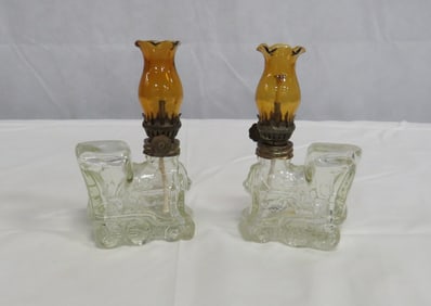 Vintage Pair of Miniature Train Oil Lamps