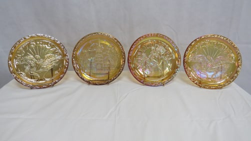 4 Vintage Patriotic Carnival Glass Plates