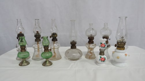 11 Vintage Miniature Oil Lamps