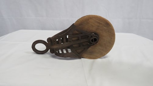 Antique Cast Iron and Wood Barn Pulley H221