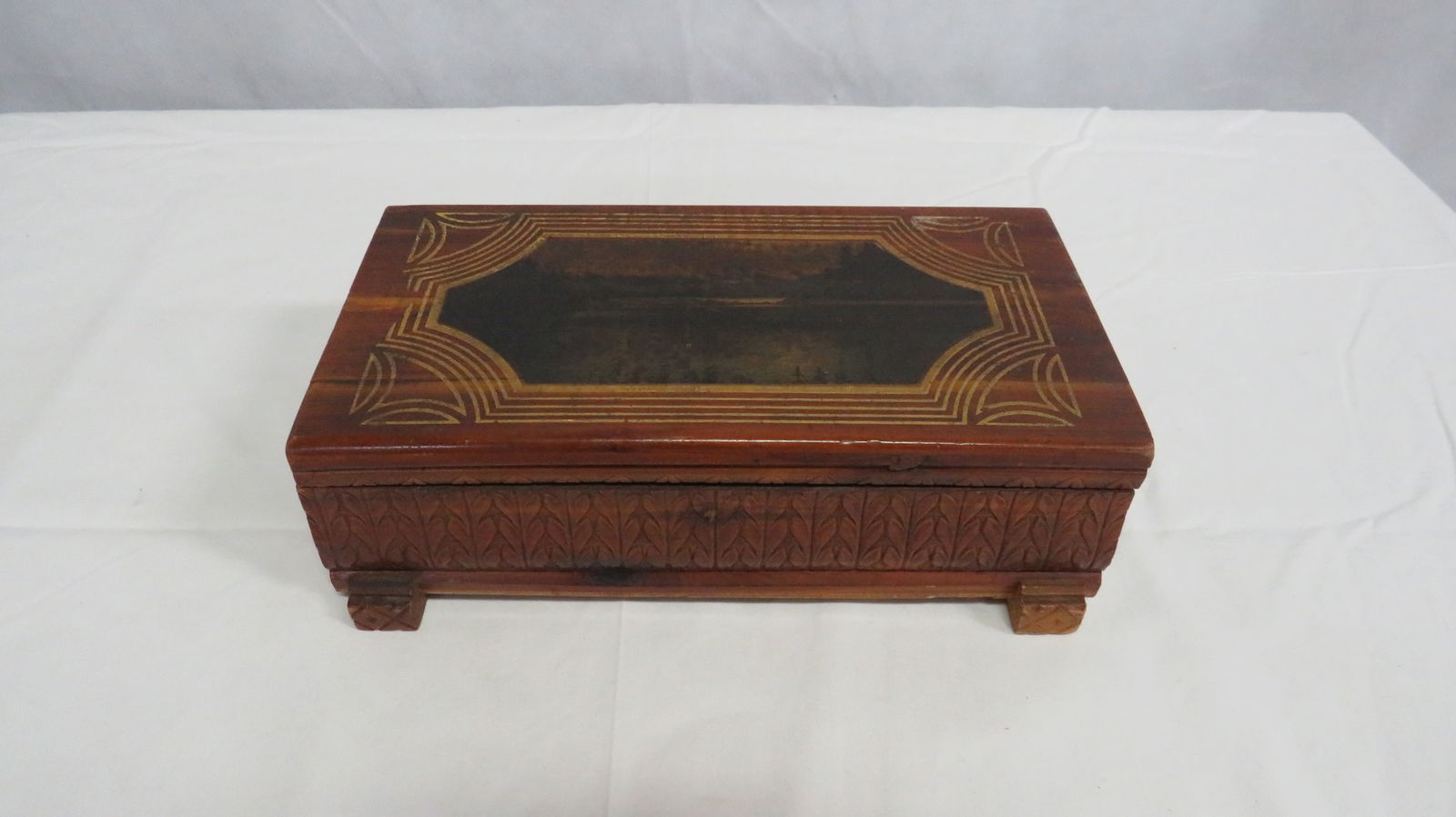Antique Carved Cedar Wood Trinket Box (1 of 4)