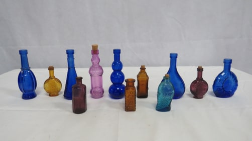 12 Vintage Miniature Bottles Including One Poison
