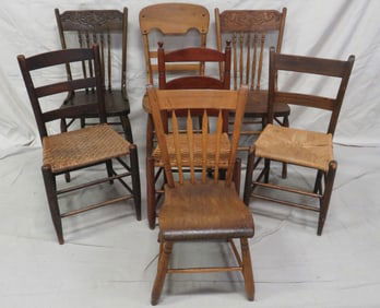 Lot Antique Plank, Shaker, & Country Chairs