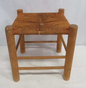 Vintage Primitive Woven Seat Stool