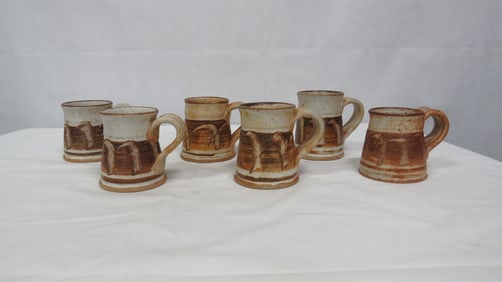 6 Vintage Signed Studio Art Pottery Mugs