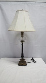 Vintage Brass Table Lamp with Silk Shade