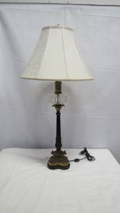 Vintage Brass Table Lamp with Silk Shade: Vintage Brass Table Lamp with Silk Shade in good condition. 35.5"H