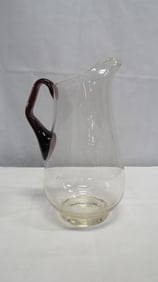 Hand Blown Clear Glass Pitcher Amethyst Handle