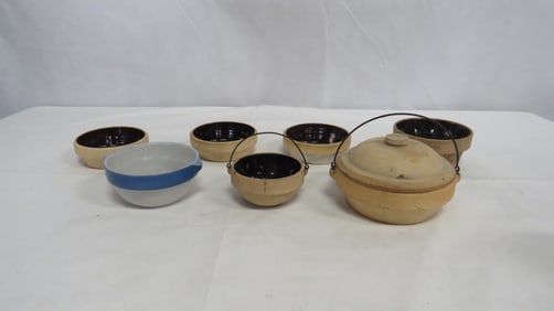 7 Vintage Miniature Stoneware Crock Bowls