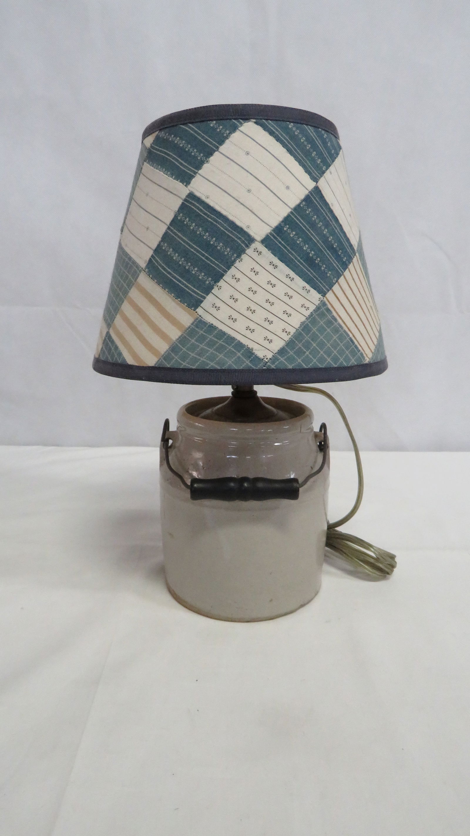 Stoneware Crock Lamp with Quilted Shade (1 of 5)