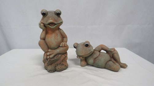 Vintage Terra Cotta Frogs Garden Statuary