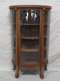 Antique Oak Curved Glass Empire China Cabinet
