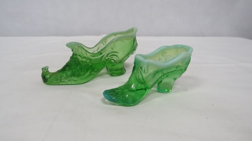 Vintage Green Opalescent Glass Shoes