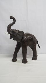 Vintage Handcrafted Leather Wrapped Elephant 22"