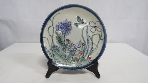 John & Jan Myers Art Pottery Hummingbird Plate