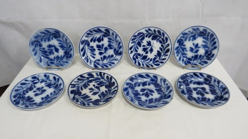 8 Antique Flow Blue Dutch Pottery Plates