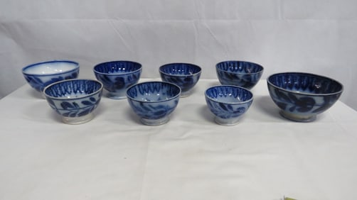 8 Antique Flow Blue Dutch Pottery Bowls
