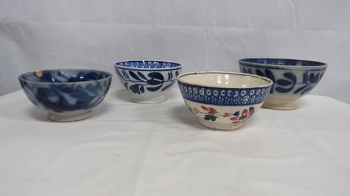 3 Antique Flow Blue Dutch Pottery Bowls