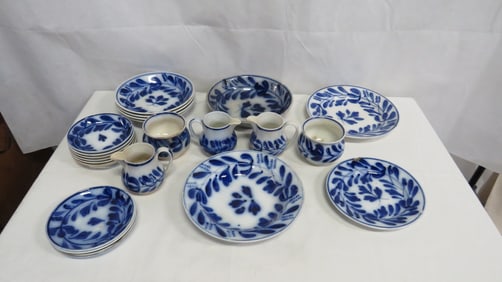23 pc Antique Flow Blue Dutch Pottery
