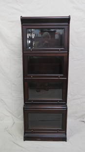 Vintage Mahogany Barrister Four Stack Bookcase: Vintage Mahogany Barrister Four Stack Bookcase in good condition, Beveled Glass Doors, Cabinets Break Down into Several Pieces for Hauling, 66''H x 24''W x 16.5''D