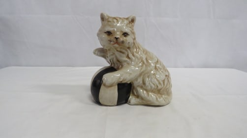Staffordshire Style Porcelain Cat with Ball