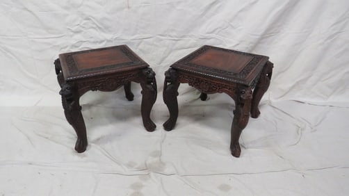 Pair of Heavily Carved Chinoiserie Tables