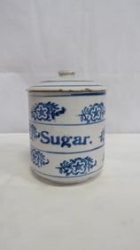 Primitive Blue & White Stoneware Sugar Crock