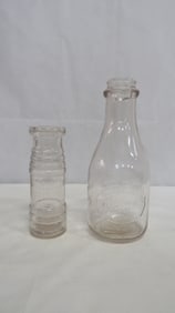 Two Vintage Glass Milk Bottles