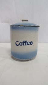 Primitive Blue & White Stoneware Coffee Crock