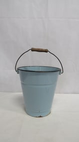 Vintage French Enamel Blue Water Bucket