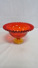 MCM Large Amberina Crimped Edge Footed Bowl
