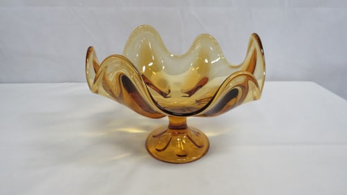 MCM Viking Glass Amber Pedestal Compote