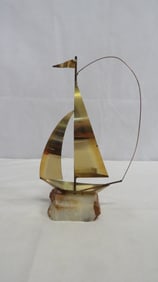 MCM Yosi Brutalist Brass Onyx Sailboat Sculpture