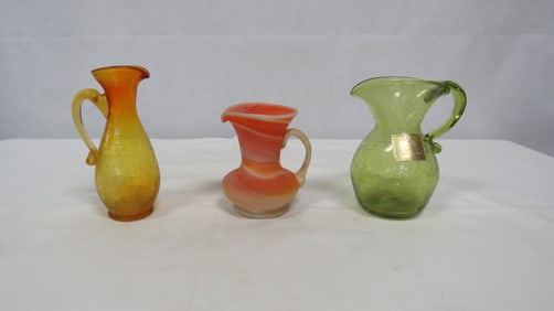 Mid Century Crackleglass & Slag Glass Pitchers