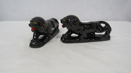 Pair of Mid Century Japan Redware Lions