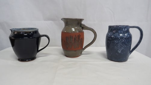 3 Vintage Studio Art Pottery Pitchers