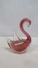 Vintage Murano Gold Infused Pink Art Glass Swan