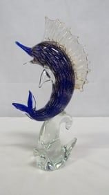 Murano Cobalt Gold Infused Art Glass Sailfish 14"